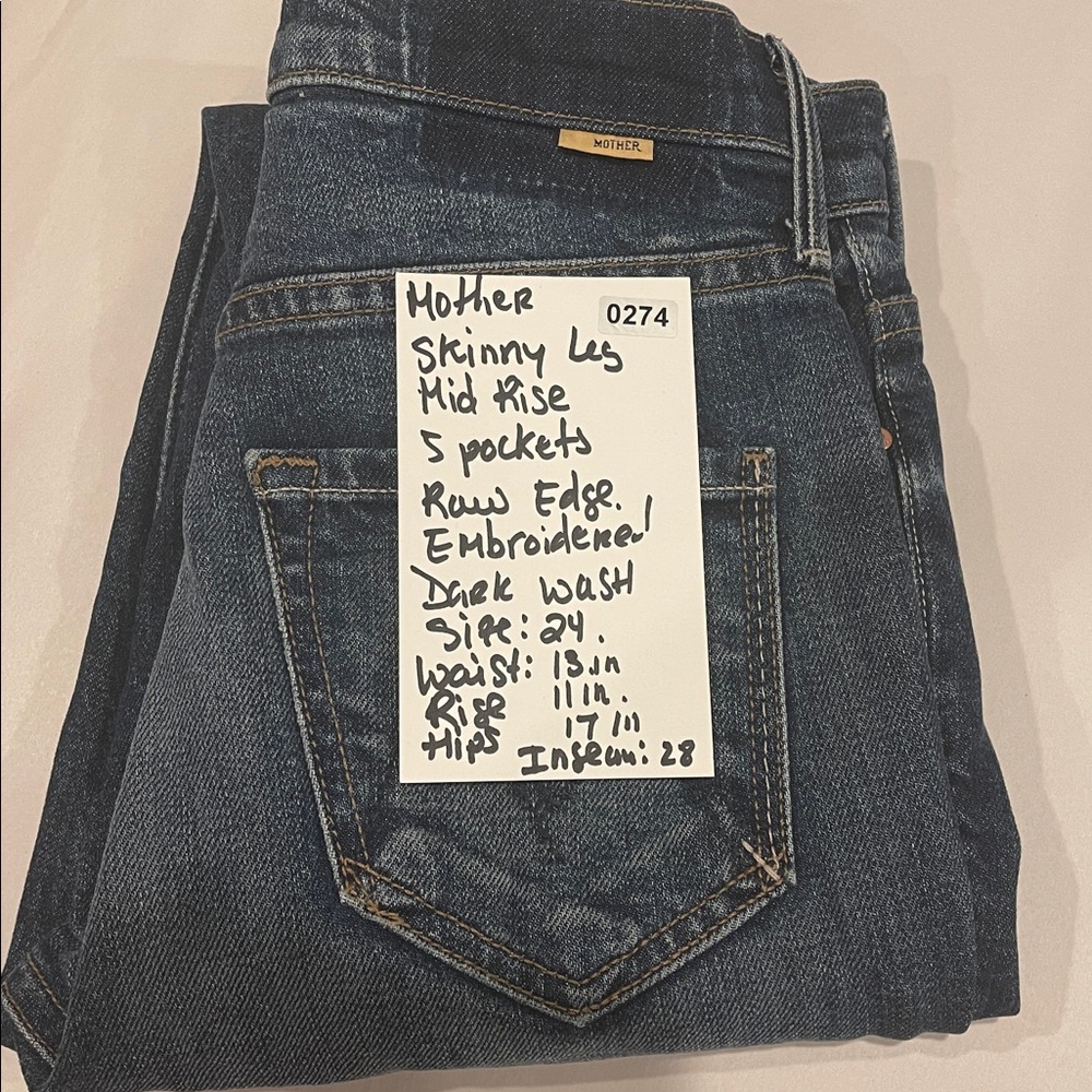 MOTHER The Dazzler Ankle Fray High Waist 24 Painfully Obvious Dark Wash skinny - Picture 11 of 11